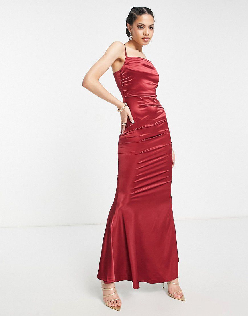 Vestito lungo drappeggiato color vino stile corsetto - Femme Luxe - Modalova