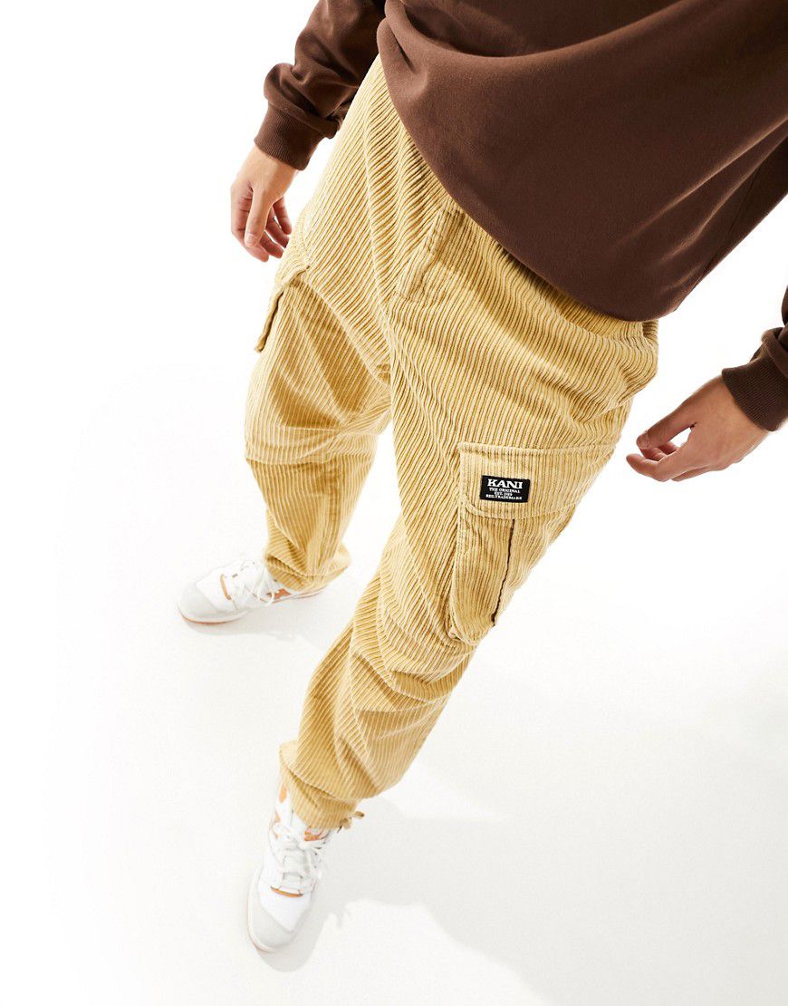 Pantaloni cargo dritti in tessuto a coste beige con stampa del logo - Karl Kani - Modalova