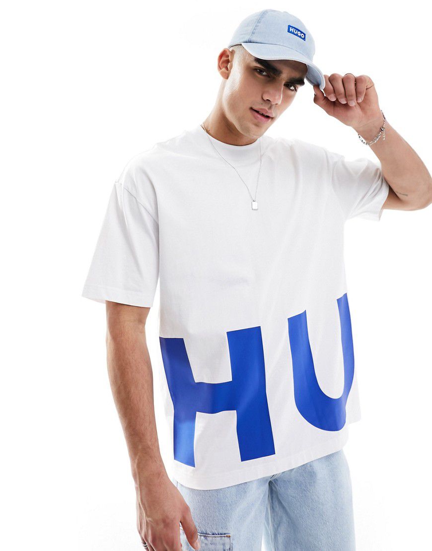 T-shirt oversize bianca con logo - Hugo Blue - Modalova