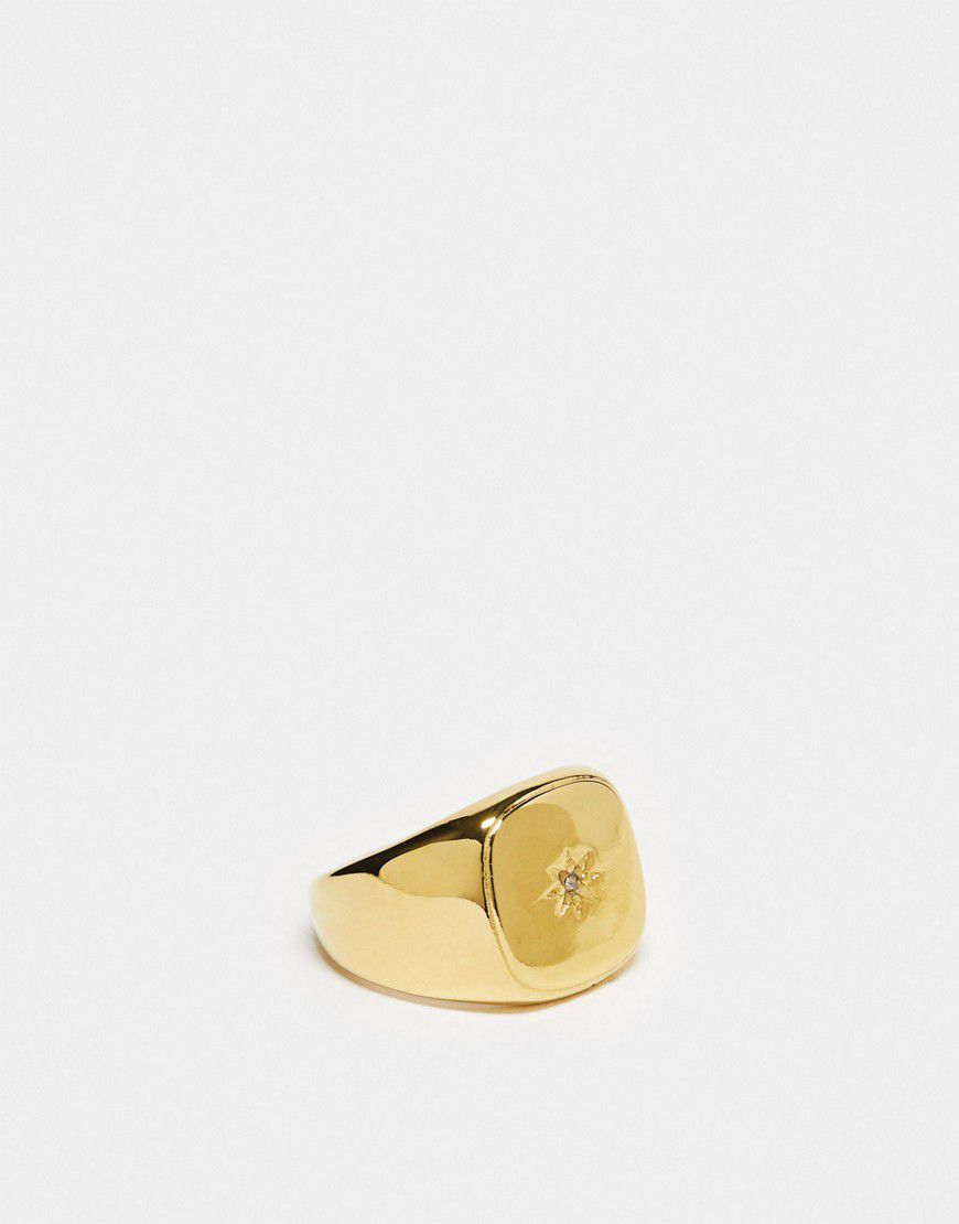 Anello con sigillo in acciaio inossidabile con motivo con stella vintage color oro - Icon Brand - Modalova