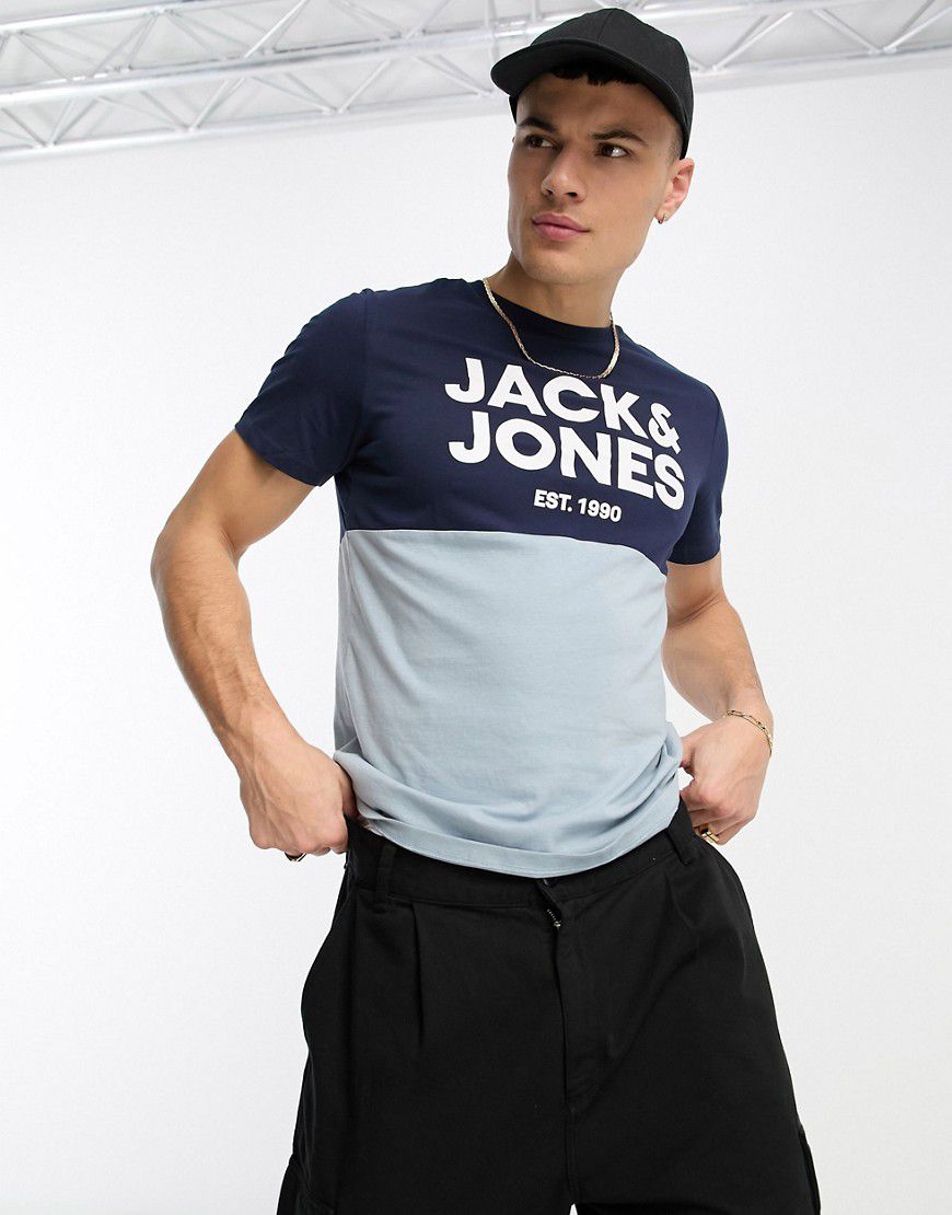 T-shirt e blu pallido color block - Jack & Jones - Modalova