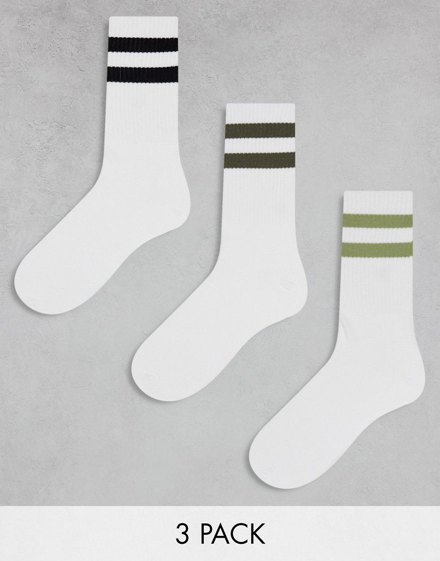 Confezione da 3 paia di calzini sportivi colore naturale con righe - Jack & Jones - Modalova