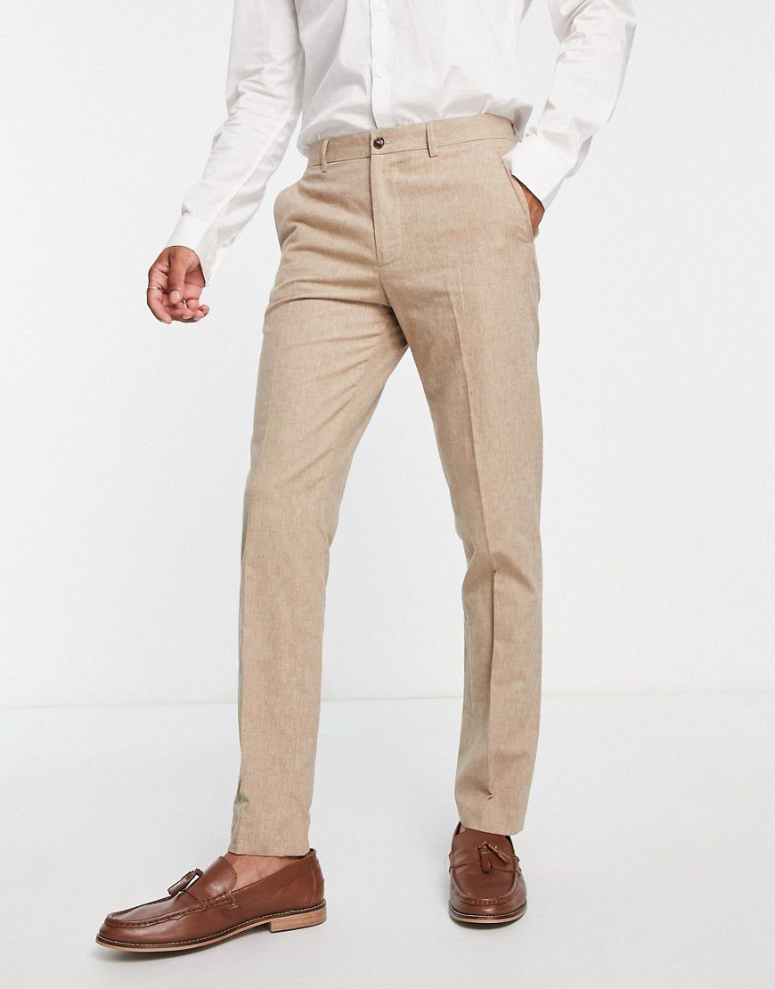 Premium - Pantaloni da abito slim in misto lino beige - Jack & Jones - Modalova