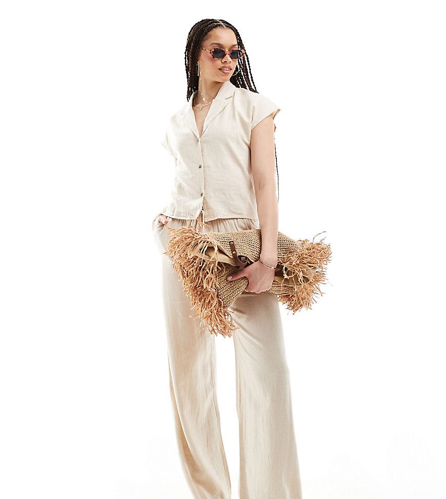 Pantaloni in misto lino ampi beige in coordinato - JDY Tall - Modalova