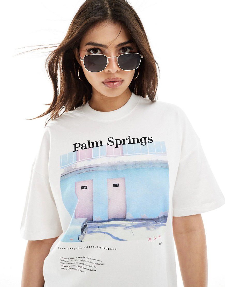 T-shirt oversize bianca con stampa Palm Spring - ONLY - Modalova