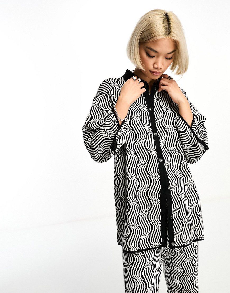 Camicia oversize in maglia monocromatica con stampa rétro astratta in coordinato - Object - Modalova