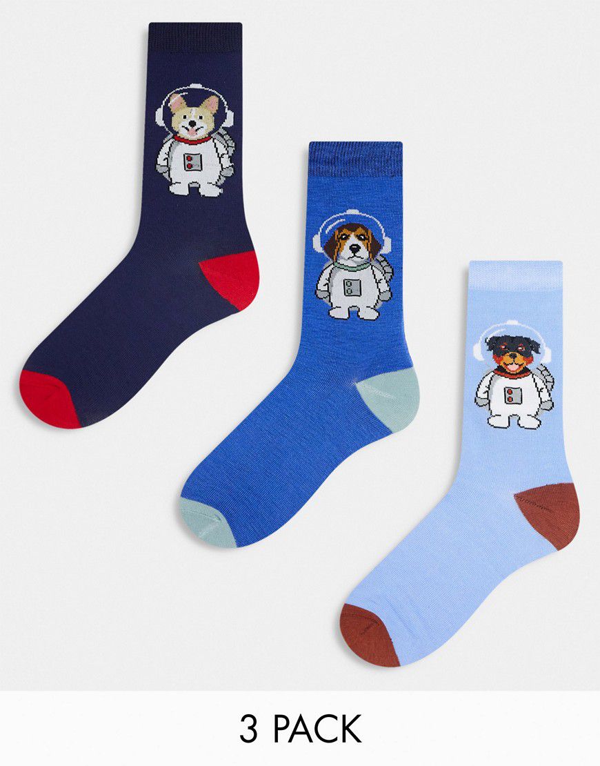Sock Company - Set regalo con 3 paia di calzini con motivo cani spaziali - Orrsum - Modalova