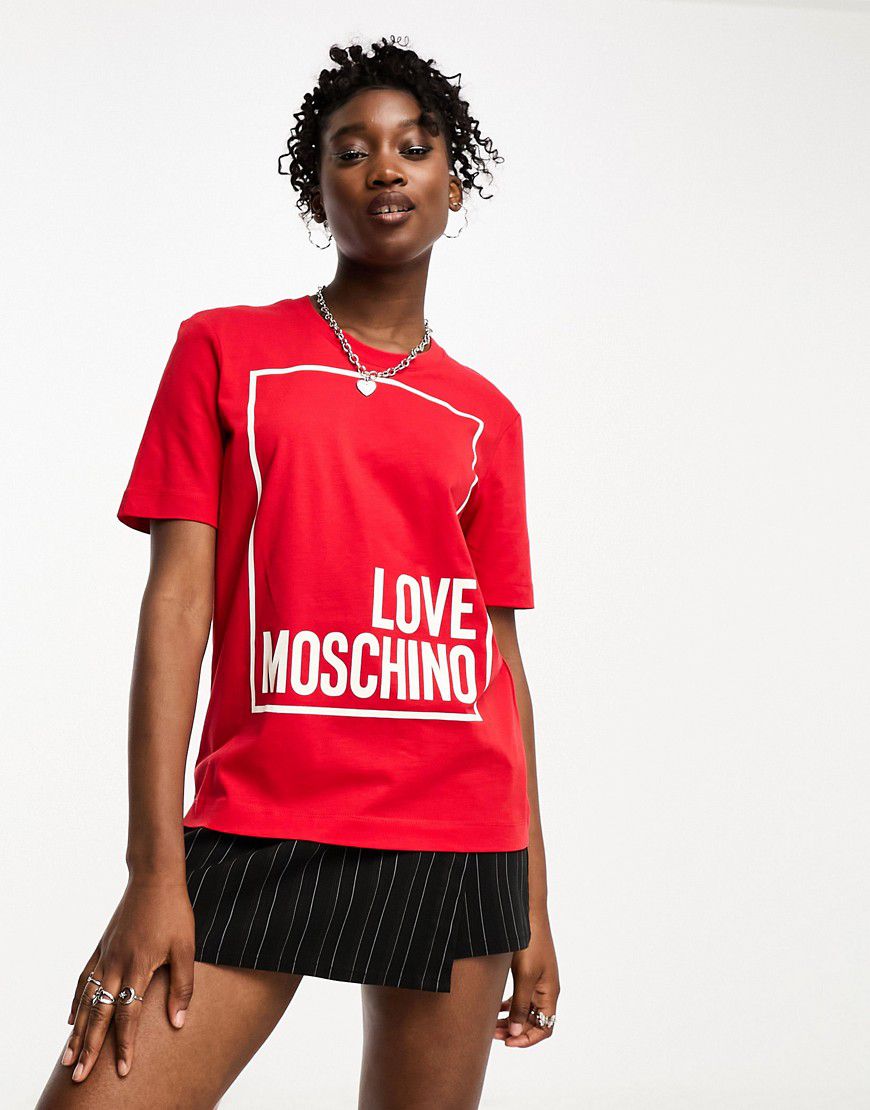 T-shirt rossa con riquadro del logo - Love Moschino - Modalova