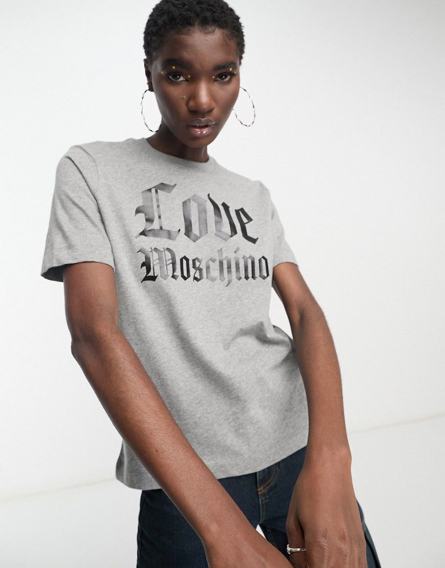 T-shirt squadrata grigia con logo - Love Moschino - Modalova
