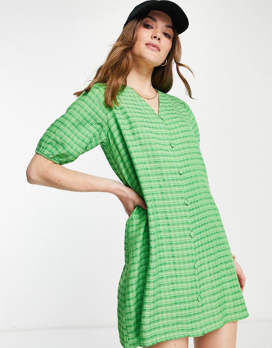 Vestito grembiule oversize a quadri verdi con bottoni - Lola May - Modalova