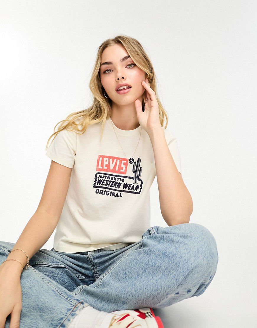 T-shirt color crema con stampa del logo e di cactus - Levi's - Modalova