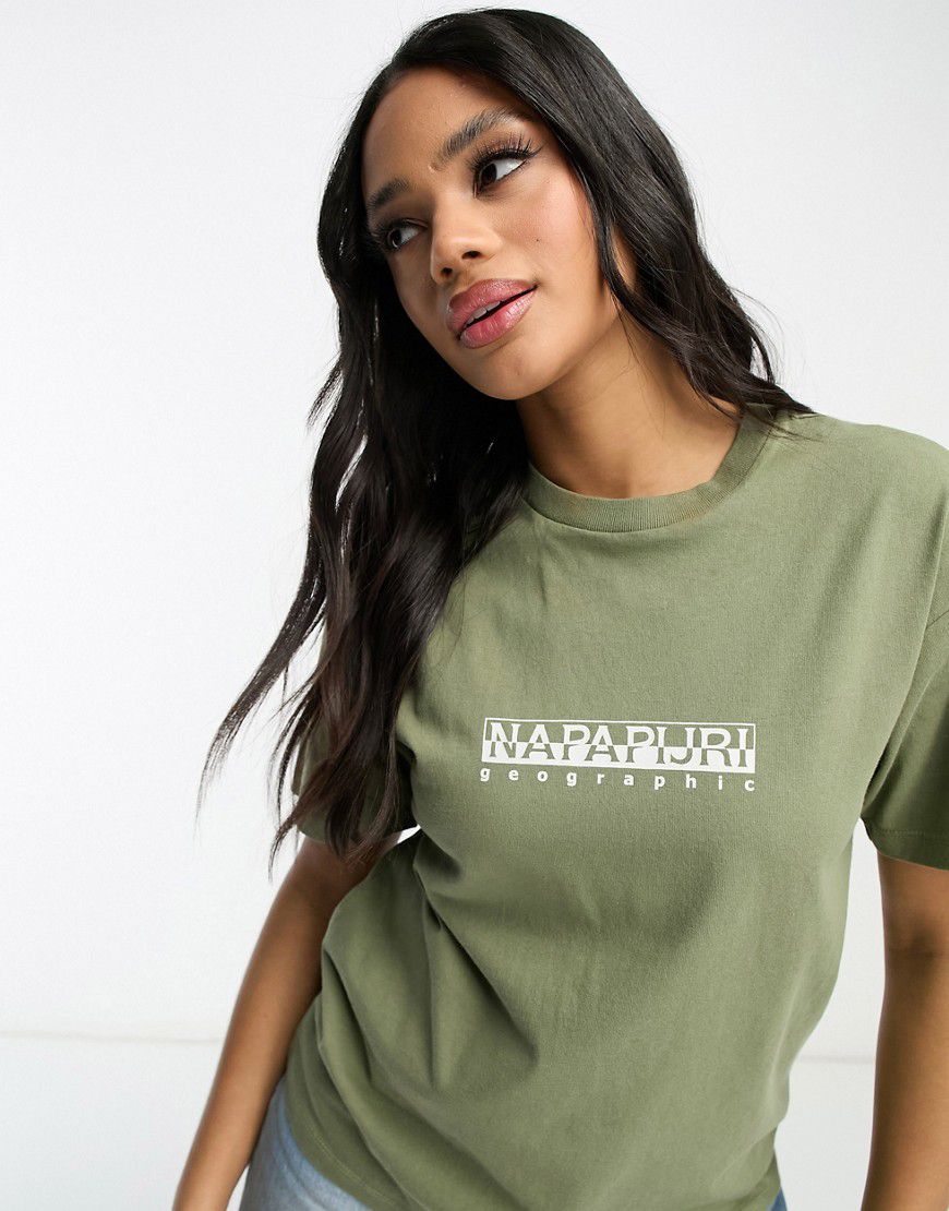 Box - T-shirt comoda kaki con logo - Napapijri - Modalova