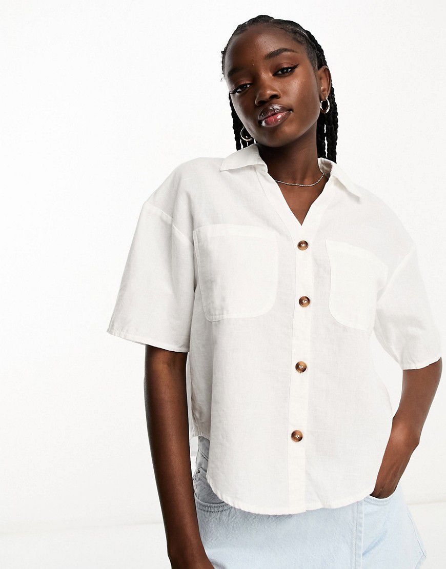 Camicia corta bianca in lino - New Look - Modalova