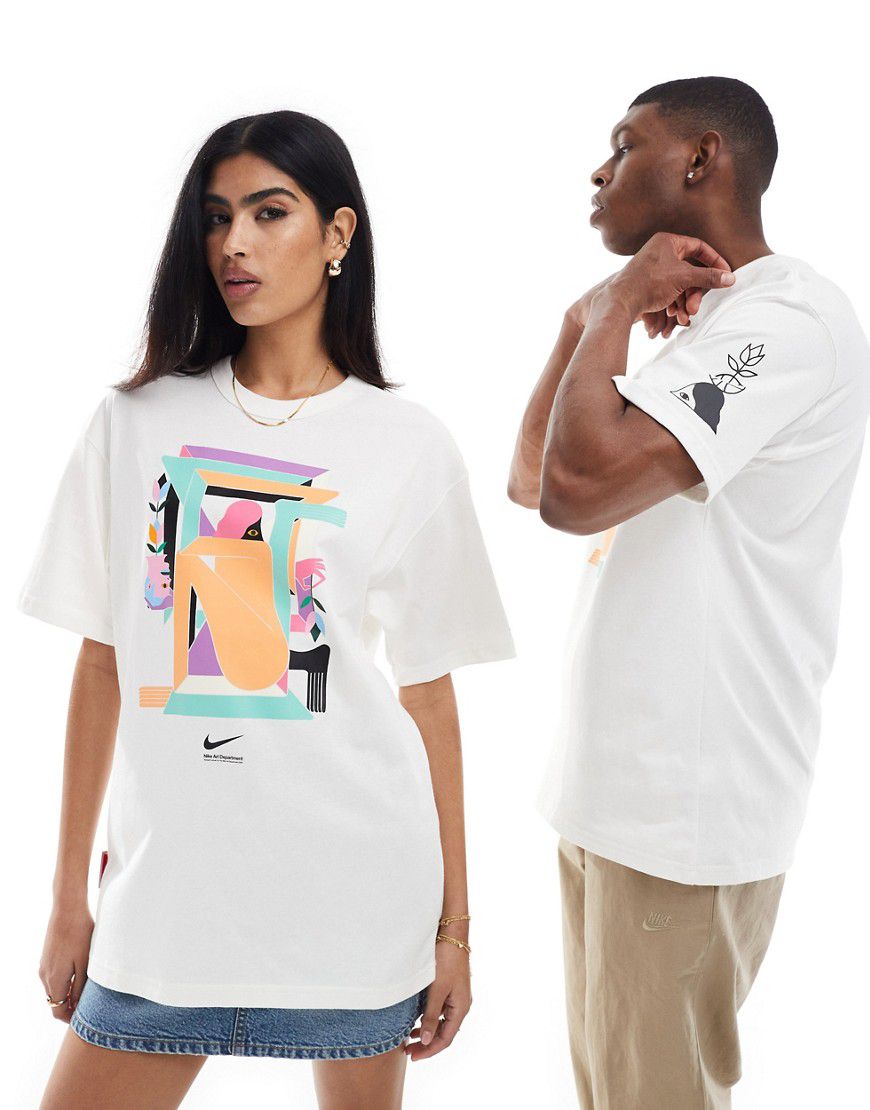T-shirt unisex bianca con stampa grafica artistica multicolore - Nike - Modalova