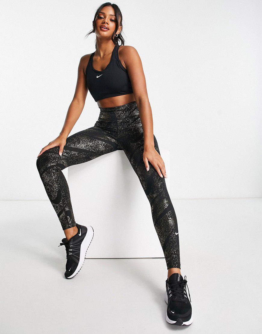 One Dri-FIT - Leggings a vita medio alta neri glitterati stampati - Nike Training - Modalova