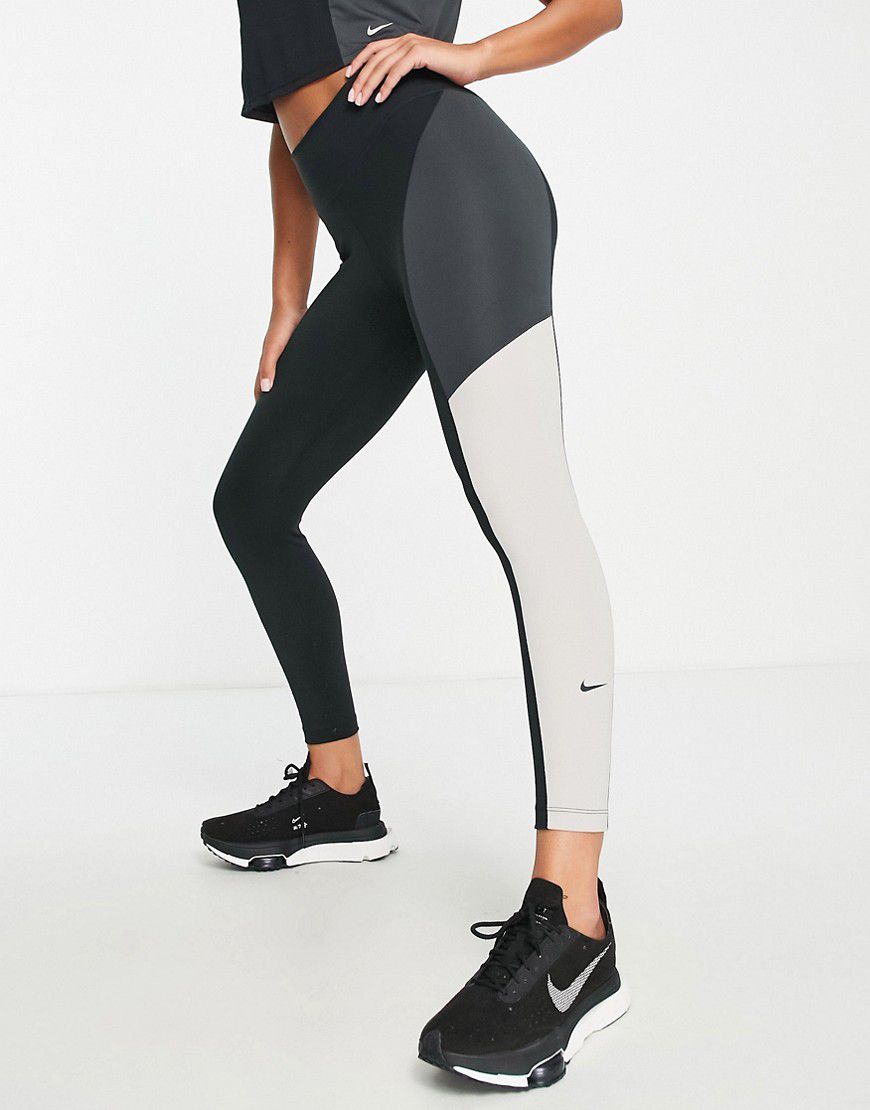 One - Leggings color block a 7/8 a vita medio alta neri - Nike Training - Modalova