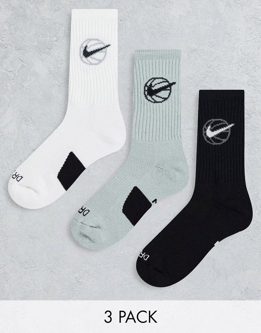 Confezione da tre paia di calzini unisex bianco, grigio e nero - Nike Basketball - Modalova