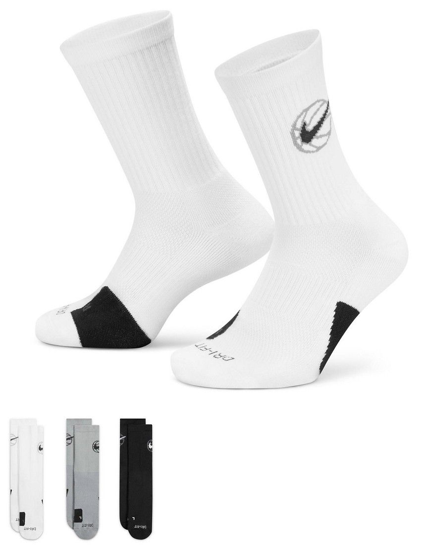 Nike Basketball - Everyday - Confezione da 3 paia di calzini bianchi, neri e grigi - Nike Football - Modalova