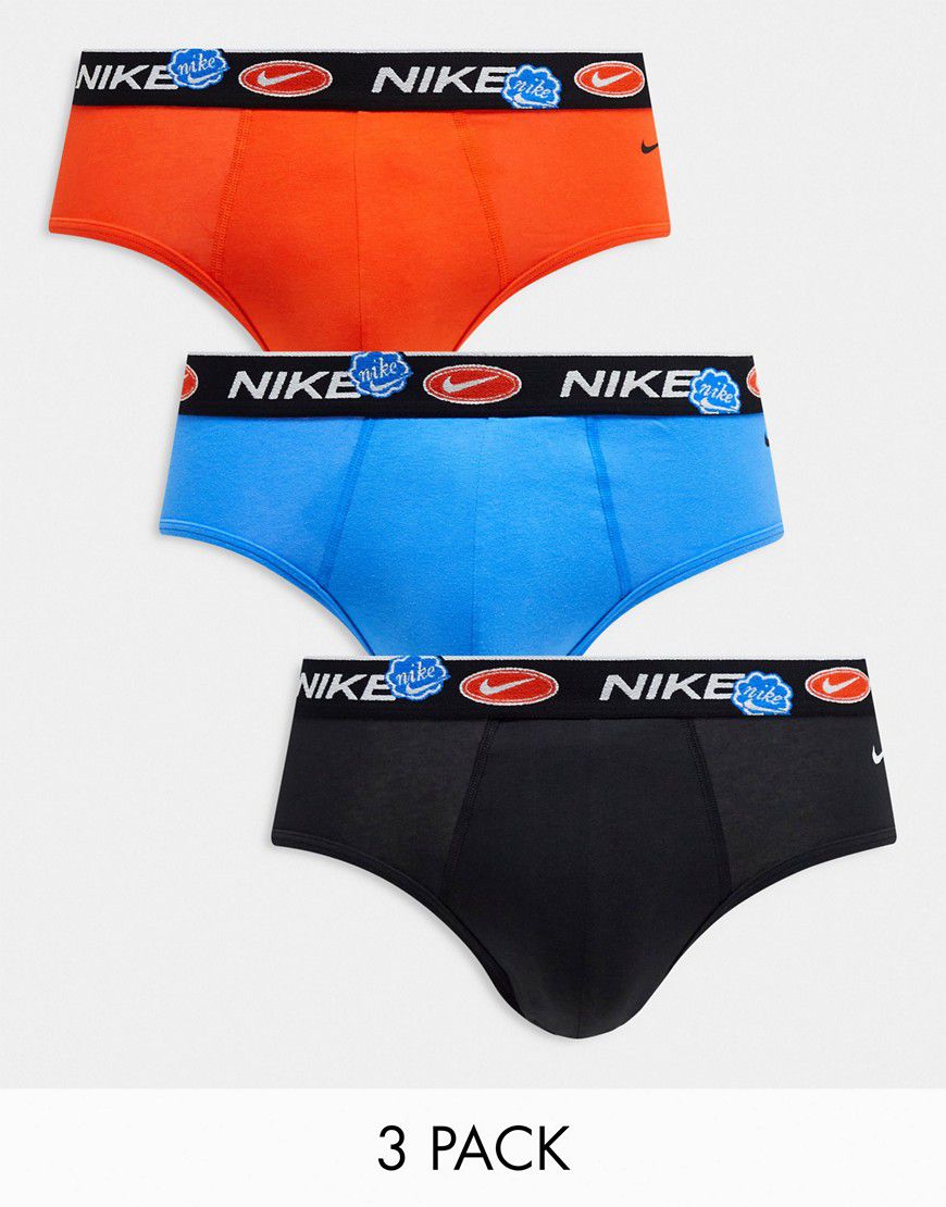 Everyday - Confezione da 3 slip neri/blu/arancioni in cotone elasticizzato - Nike - Modalova