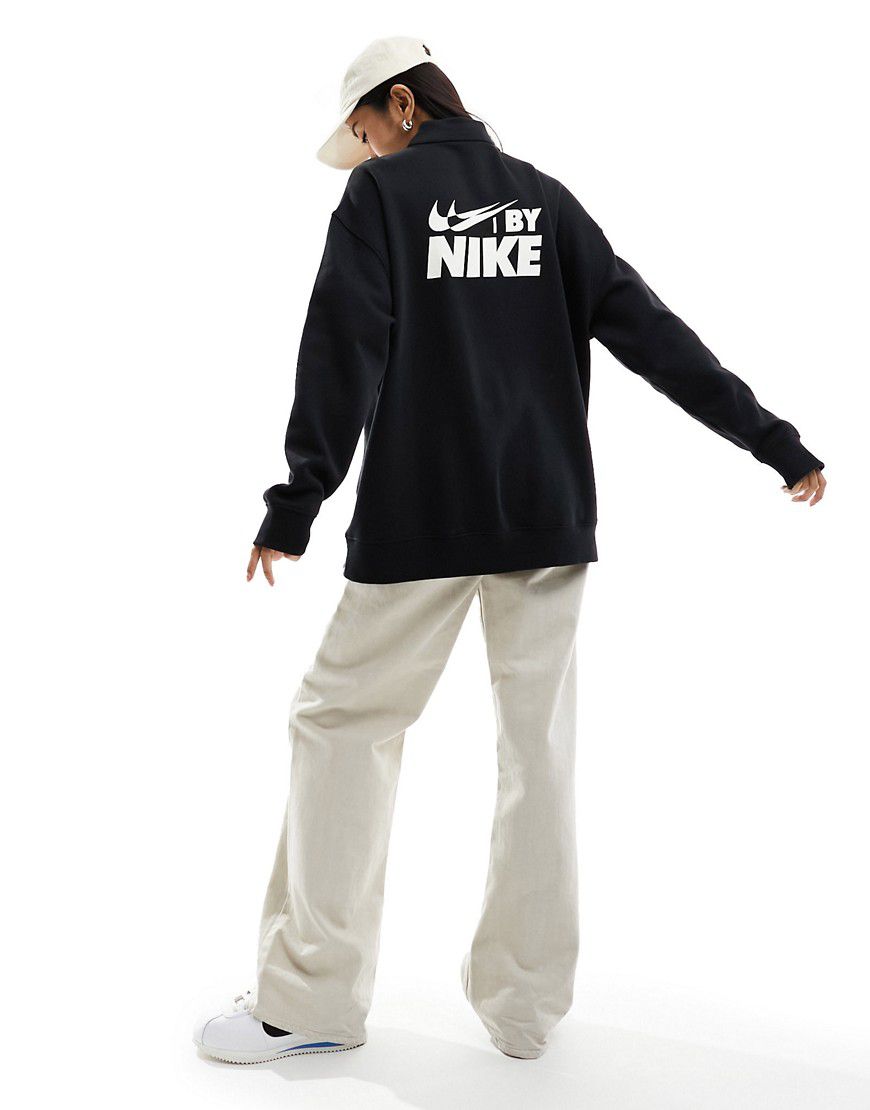Felpa nera con zip corta e stampa del logo - Nike - Modalova