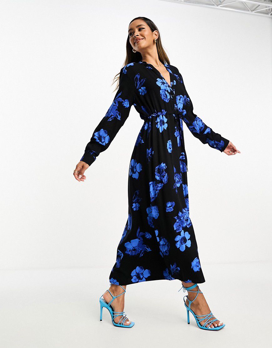 Vestito lungo blu a fiori con cintura - Selected - Modalova