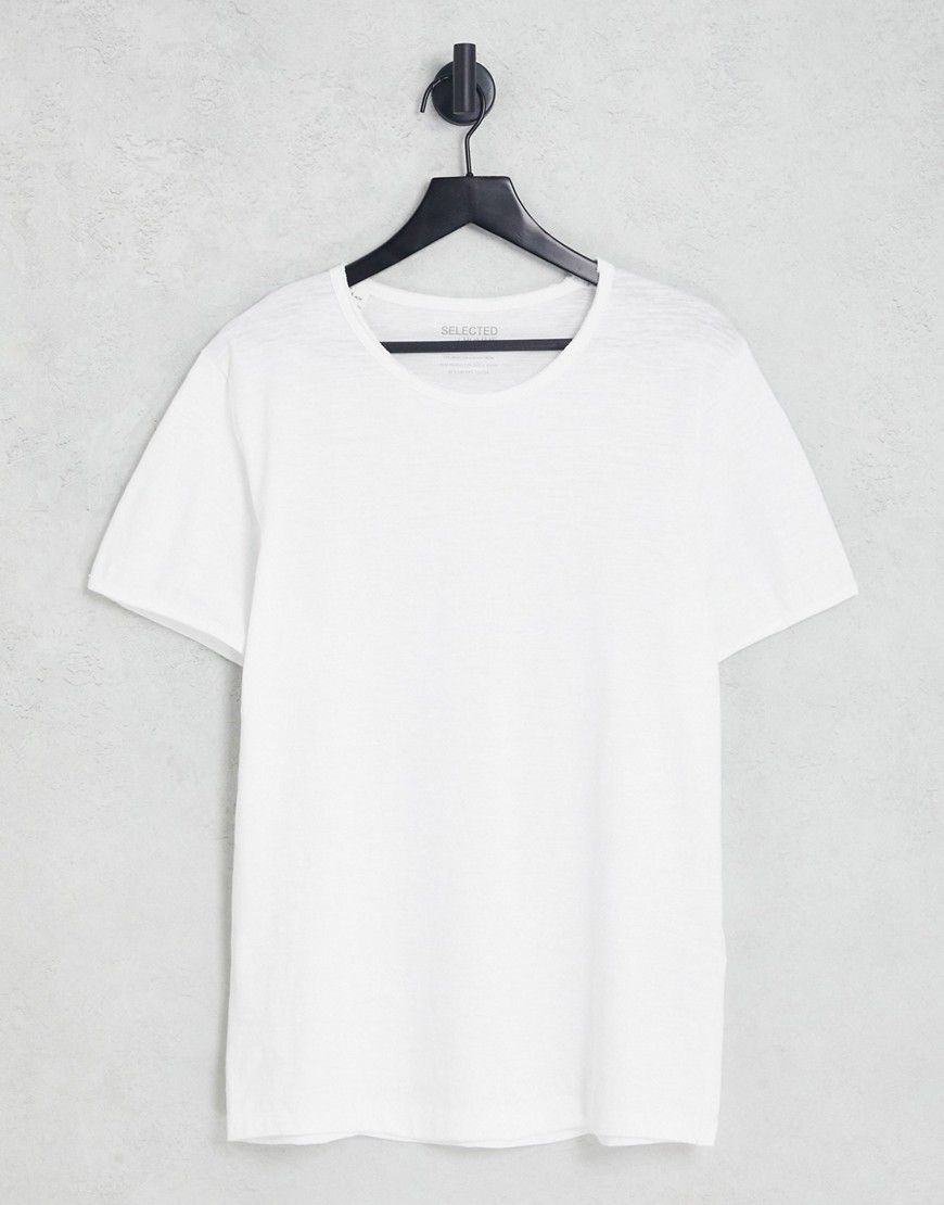 T-Shirt bianca con bordi grezzi - Selected Homme - Modalova