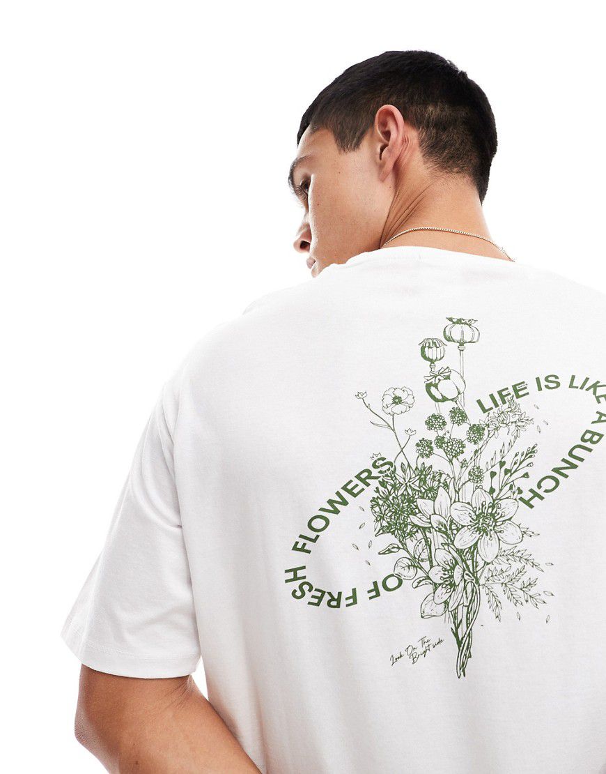 T-shirt oversize bianca con fiori sulla schiena - Selected Homme - Modalova