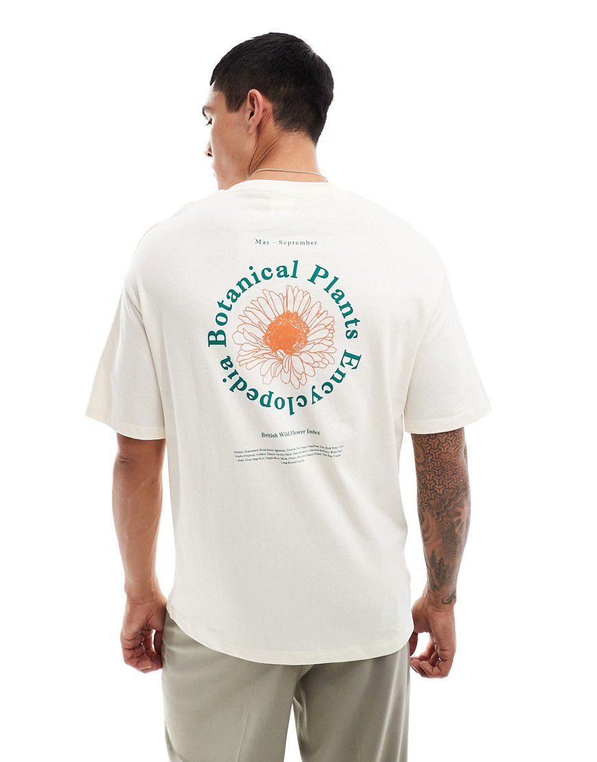 T-shirt oversize color crema con stampa botanica circolare sulla schiena - Selected Homme - Modalova