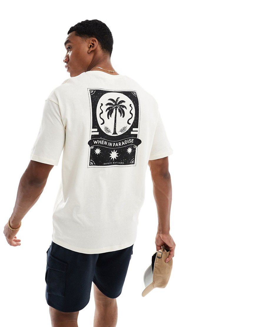 T-shirt oversize color crema con stampa di palma sulla schiena - Selected Homme - Modalova