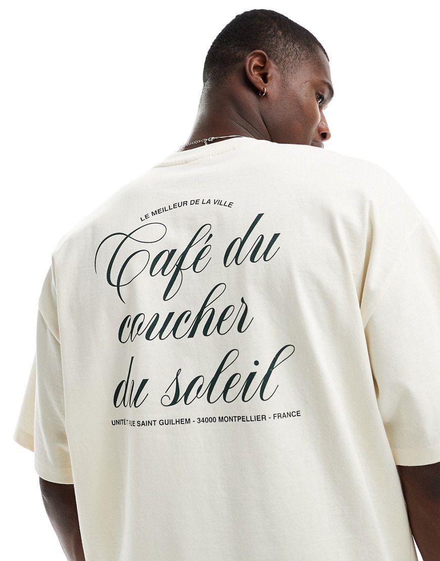T-shirt oversize pesante crema con scritta sul retro - Selected Homme - Modalova