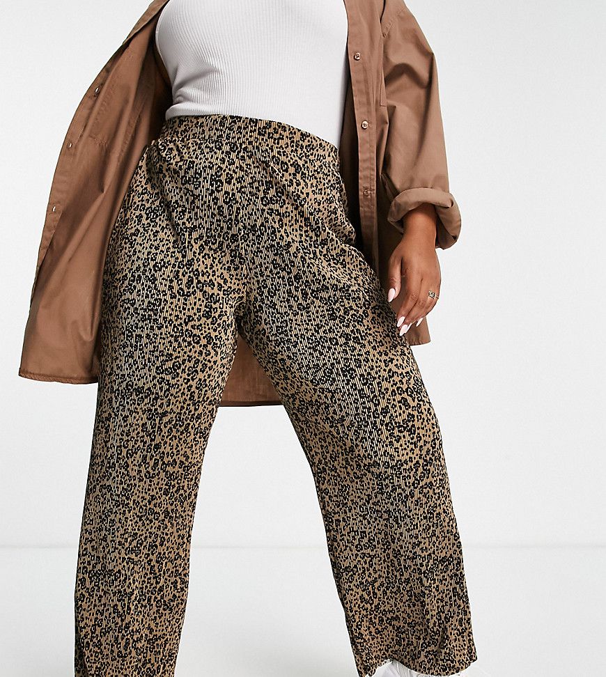 Pantaloni plissé a fondo ampio con stampa animalier - Simply Be - Modalova