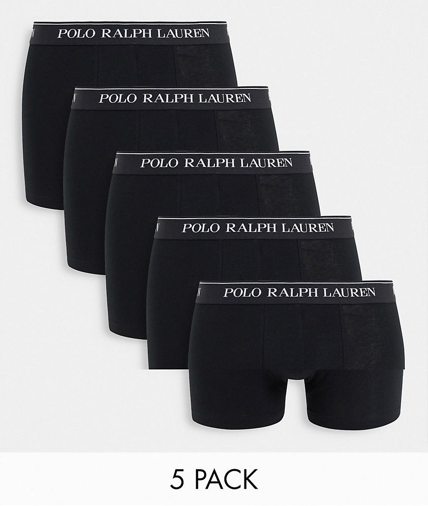 Confezione da 5 boxer aderenti neri con elastico in vita con logo - Polo Ralph Lauren - Modalova