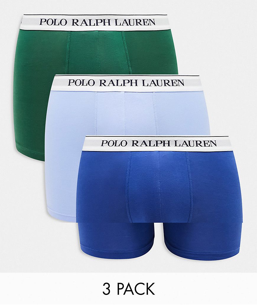 Confezione da 3 boxer aderenti blu navy, verdi e blu con fascia in vita con logo - Polo Ralph Lauren - Modalova