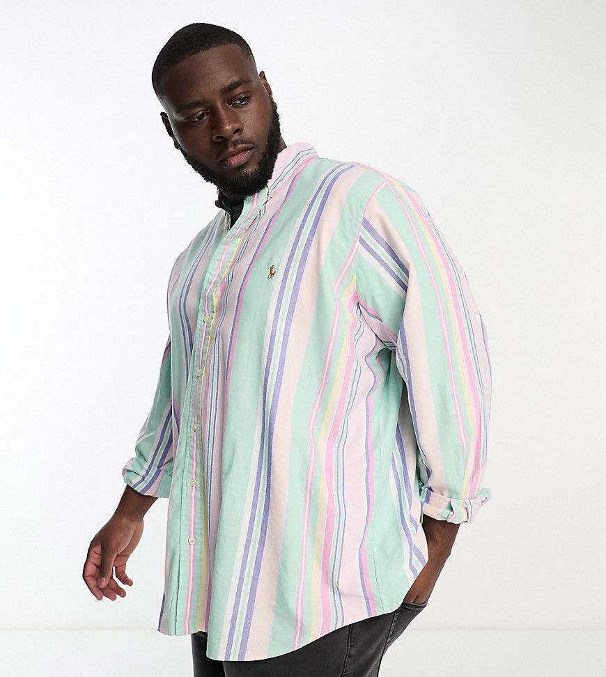 Big & Tall - Camicia Oxford classica multicolore a righe con logo iconico - Polo Ralph Lauren - Modalova