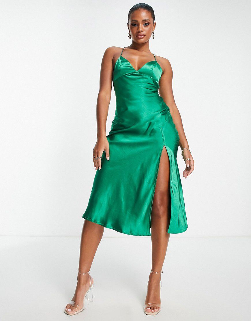 Vestito midi in raso smeraldo con cut-out - Parallel Lines - Modalova