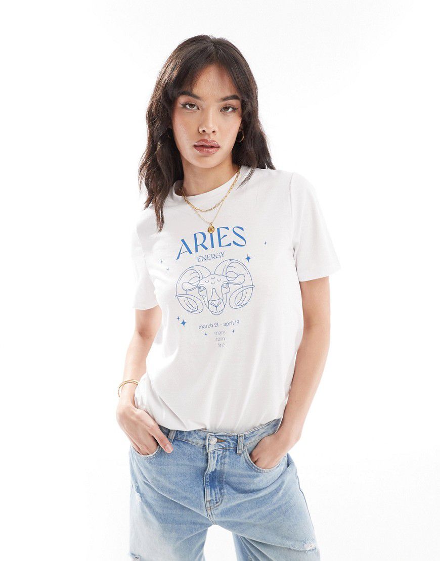 T-shirt bianca con segno zodiacale "Aries" - Pieces - Modalova