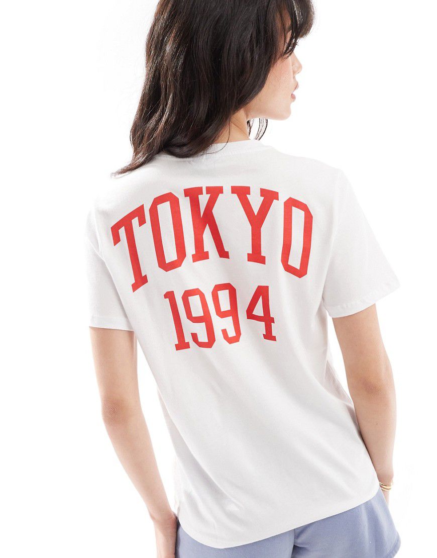 Tokyo - T-shirt oversize bianca e rossa - Pieces - Modalova