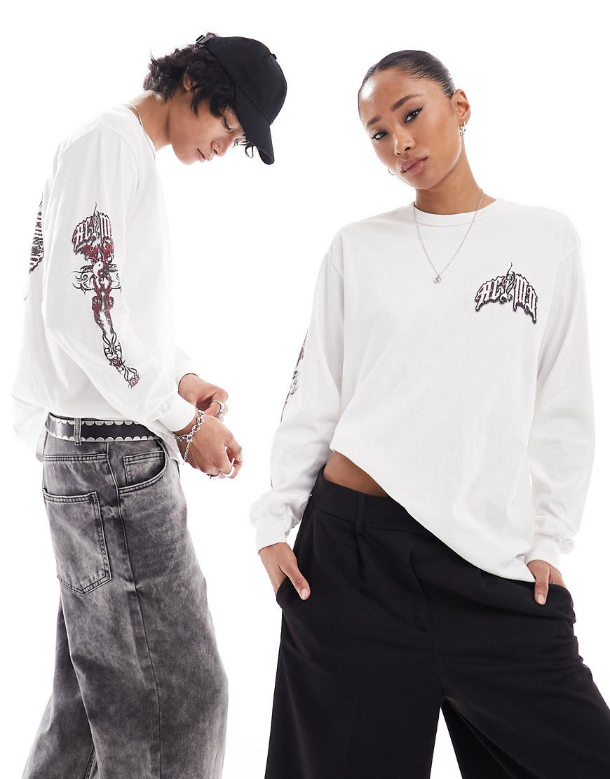 T-shirt unisex a maniche lunghe oversize bianca con stampa grafica yinyang - Reclaimed Vintage - Modalova