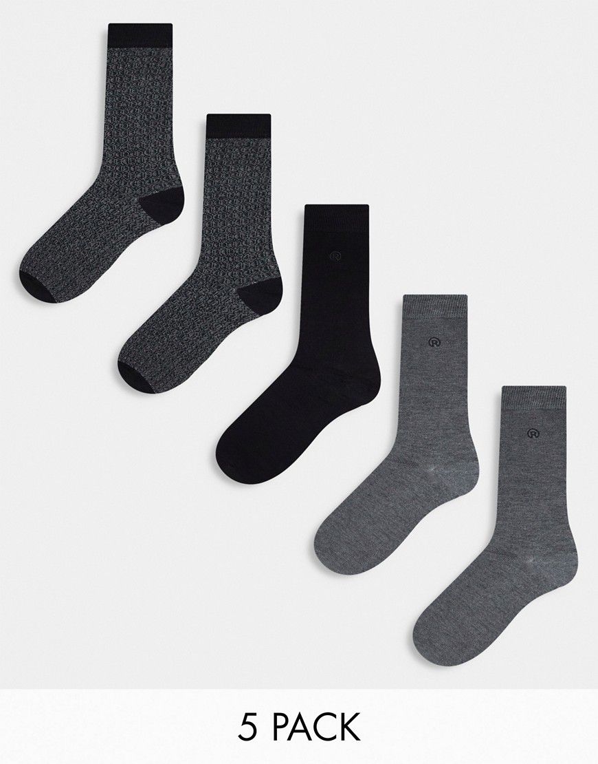 Confezione da 5 paia di calzini grigi con stampa geometrica - River Island - Modalova