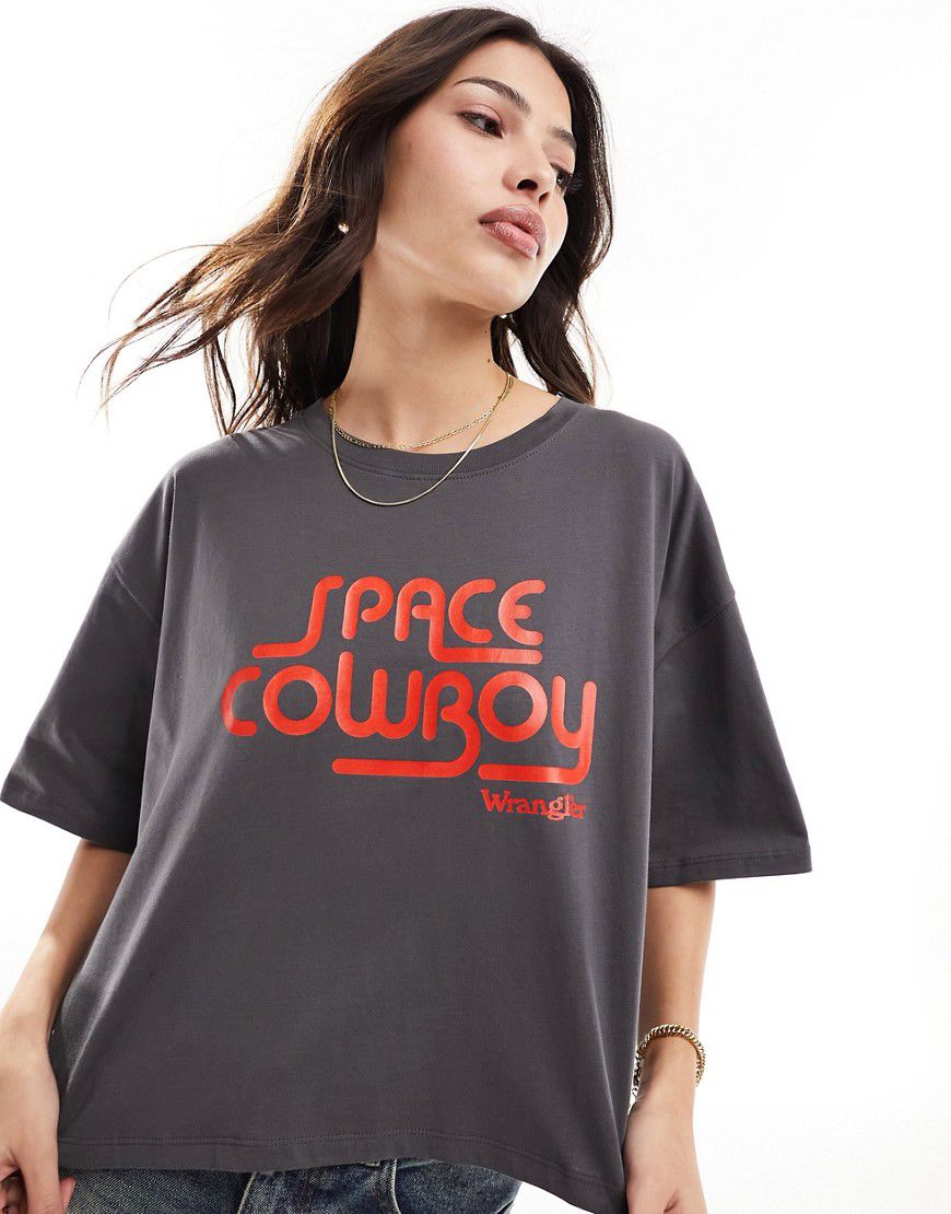 T-shirt squadrata corta grigia con stampa Space Cowboy - Wrangler - Modalova