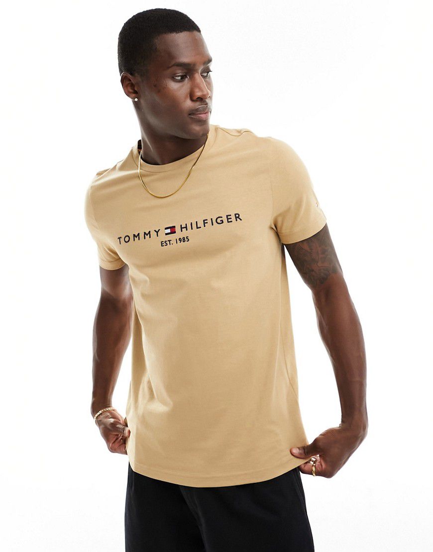 T-shirt beige con logo - Tommy Hilfiger - Modalova