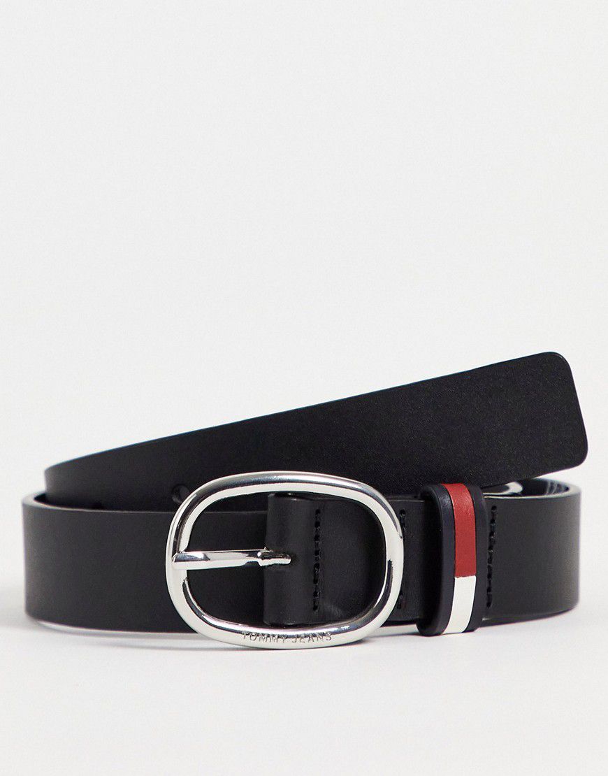 Cintura nera con logo e fibbia ovale - Tommy Jeans - Modalova