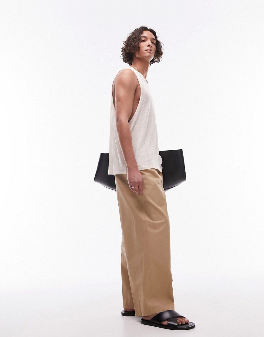 Pantaloni a fondo ampio in cotone compatto color pietra - Topman - Modalova