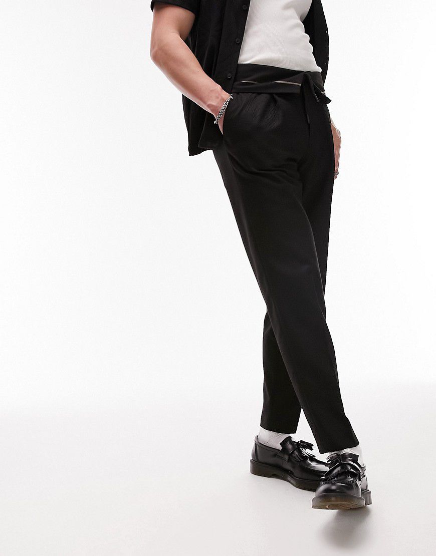 Pantaloni comodi in twill nero con fascia in vita risvoltata - Topman - Modalova