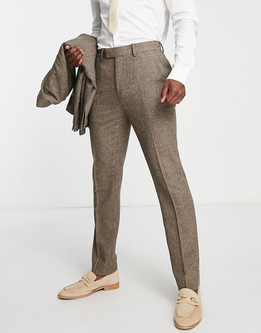 Pantaloni da abito slim in caldo misto lana con motivo spigato - Topman - Modalova