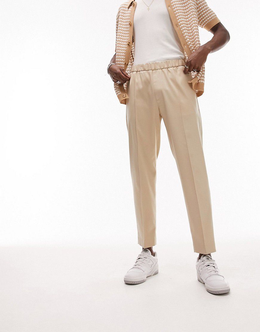 Pantaloni eleganti affusolati color pietra con fascia in vita elasticizzata - Topman - Modalova