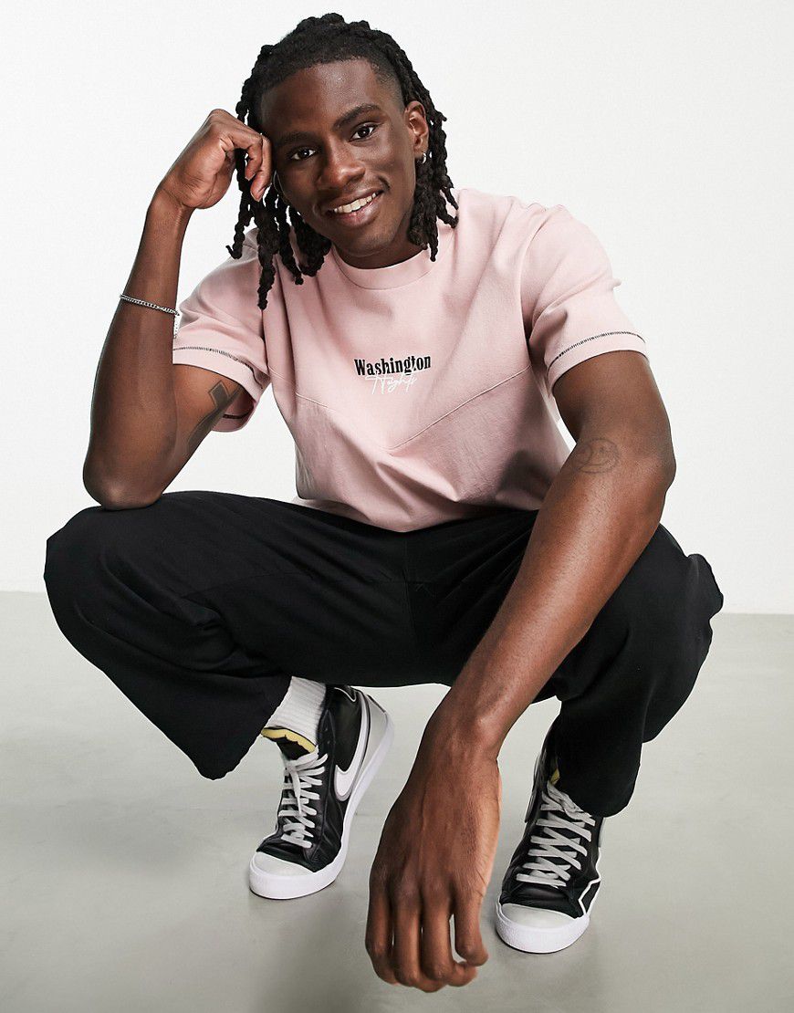 T-shirt oversize slavata con pannelli rosa a coste - Topman - Modalova
