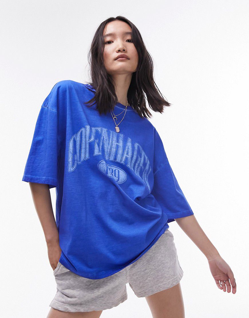 T-shirt oversize cobalto con stampa grafica "Copenhagen" - Topshop - Modalova