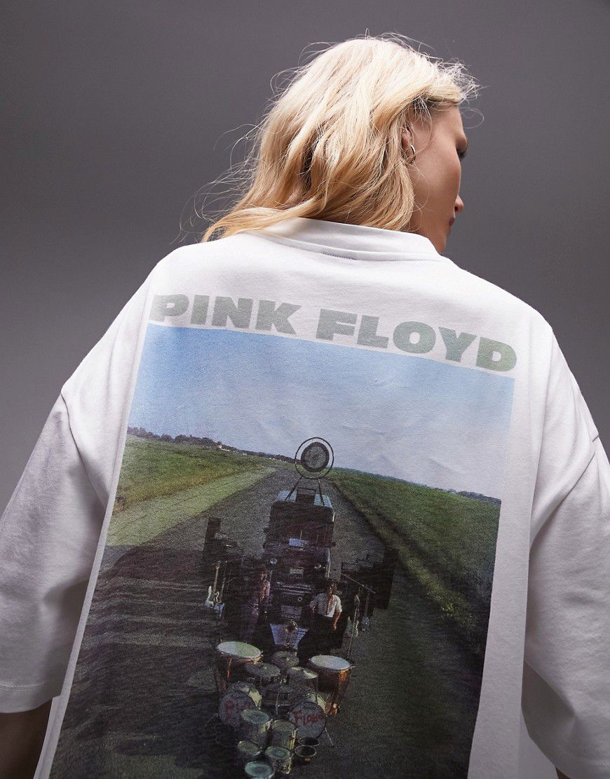 T-shirt oversize écru con stampa fotografica su licenza dei Pink Floyd - Topshop - Modalova