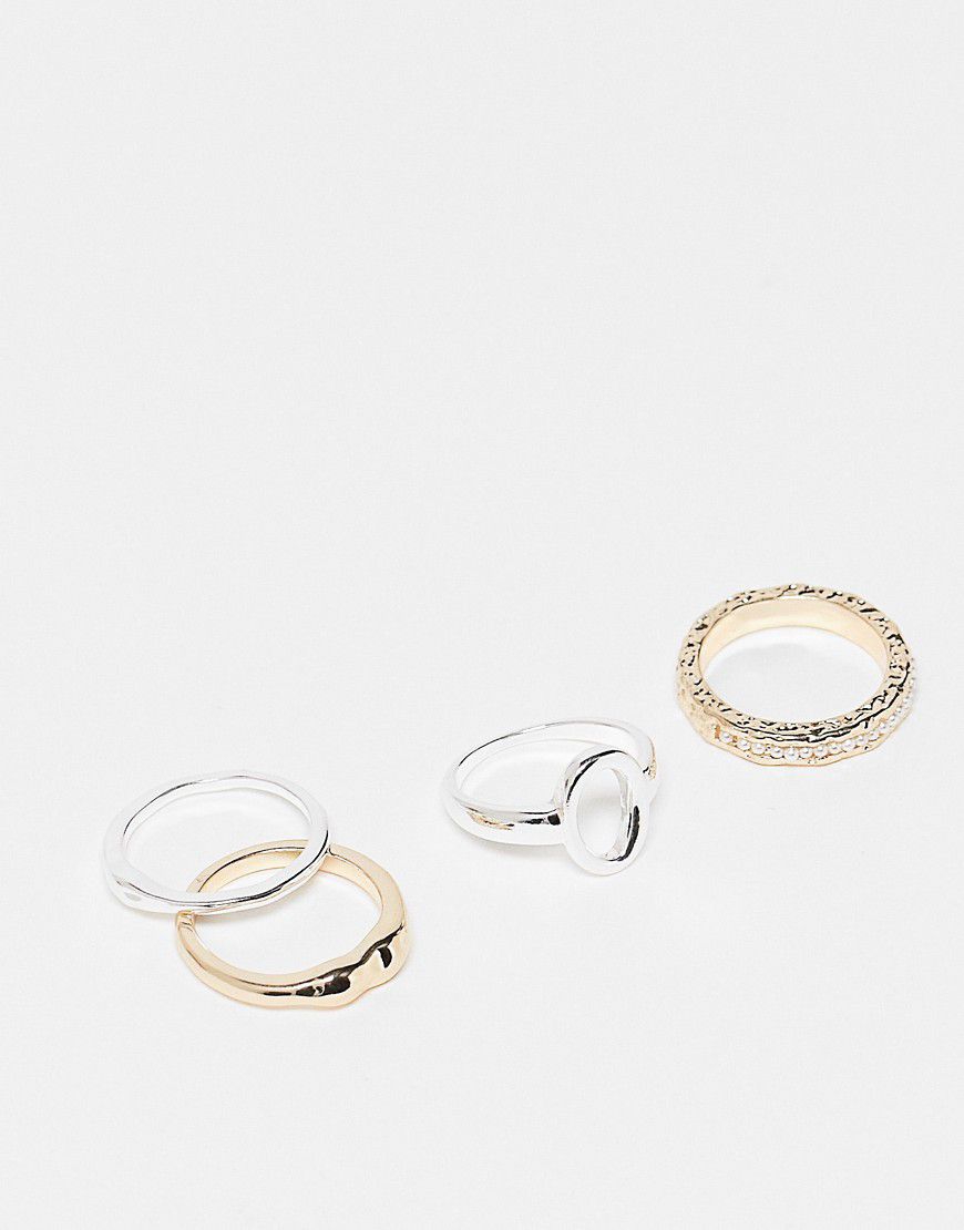 Confezione da 4 anelli in metalli misti con perle - Topshop - Modalova